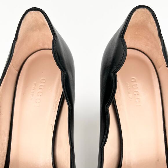 GUCCI Willow Loafer Pumps EU 37.5 US 7.5 Black GG Logo Pearl Scalloped Leather - Picture 10 of 15